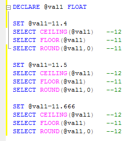 Difference between Ceiling, Floor and Round in SQL Server